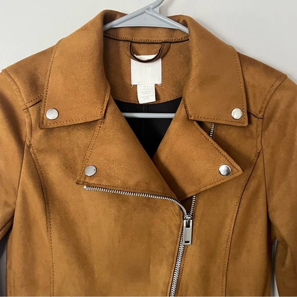 H&M Faux Suede Moto Jacket Camel Size 0 XS Classic Chic Urban Streetwear Edgy - Picture 2 of 11